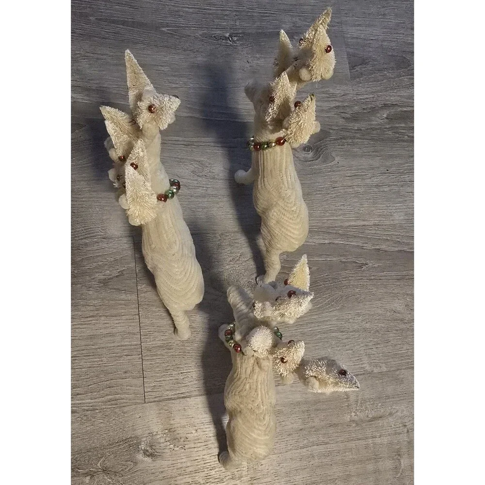 3~ Pottery Barn Chenille Reindeer Christmas bottle brush trees on Antlers